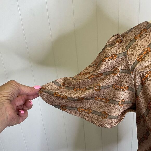 Vintage 1980's His for Her Women's Size 14 Brown Anchor Print Back Zipper Top - Picture 3 of 11